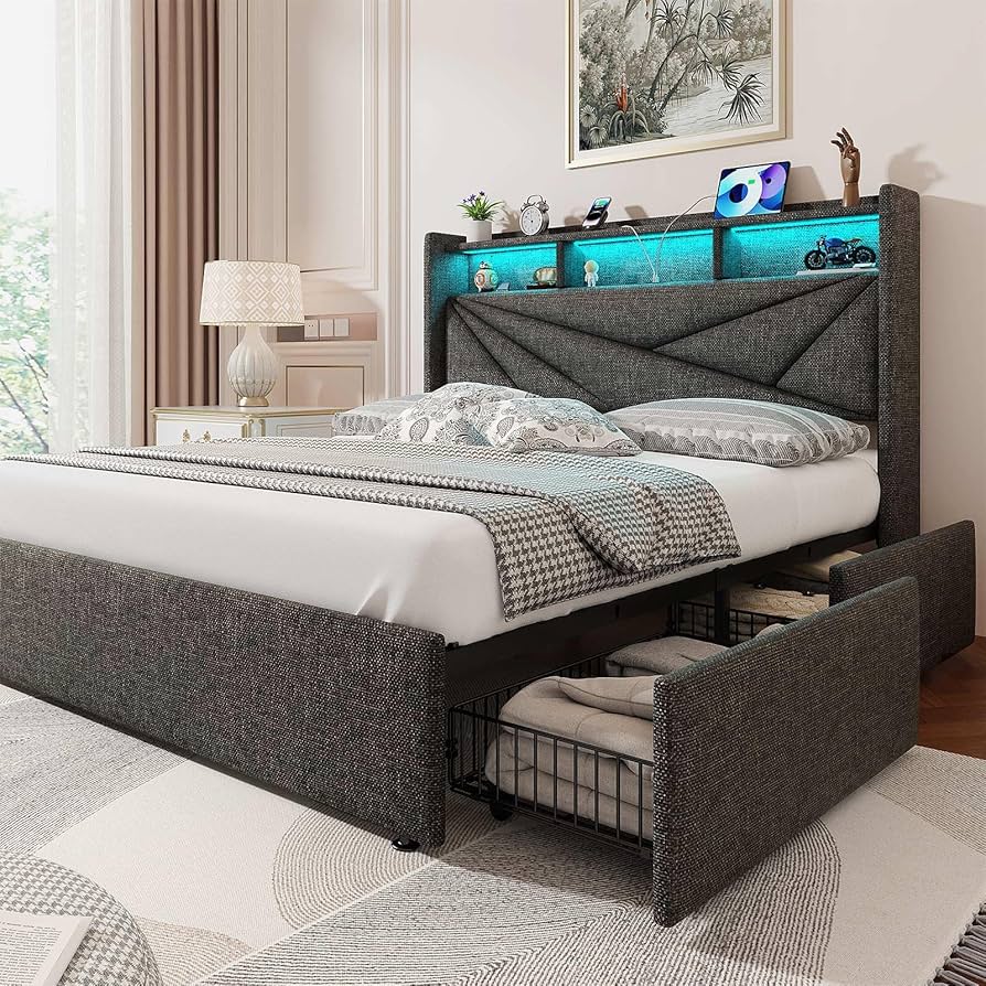 babaraページ Storage Headboard and 4 Drawers Bed Frame